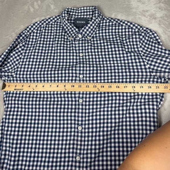 Bonobos Men’s Slim Fit Navy Blue White Gingham Plaid Button Front Shirt Large - Picture 10 of 15